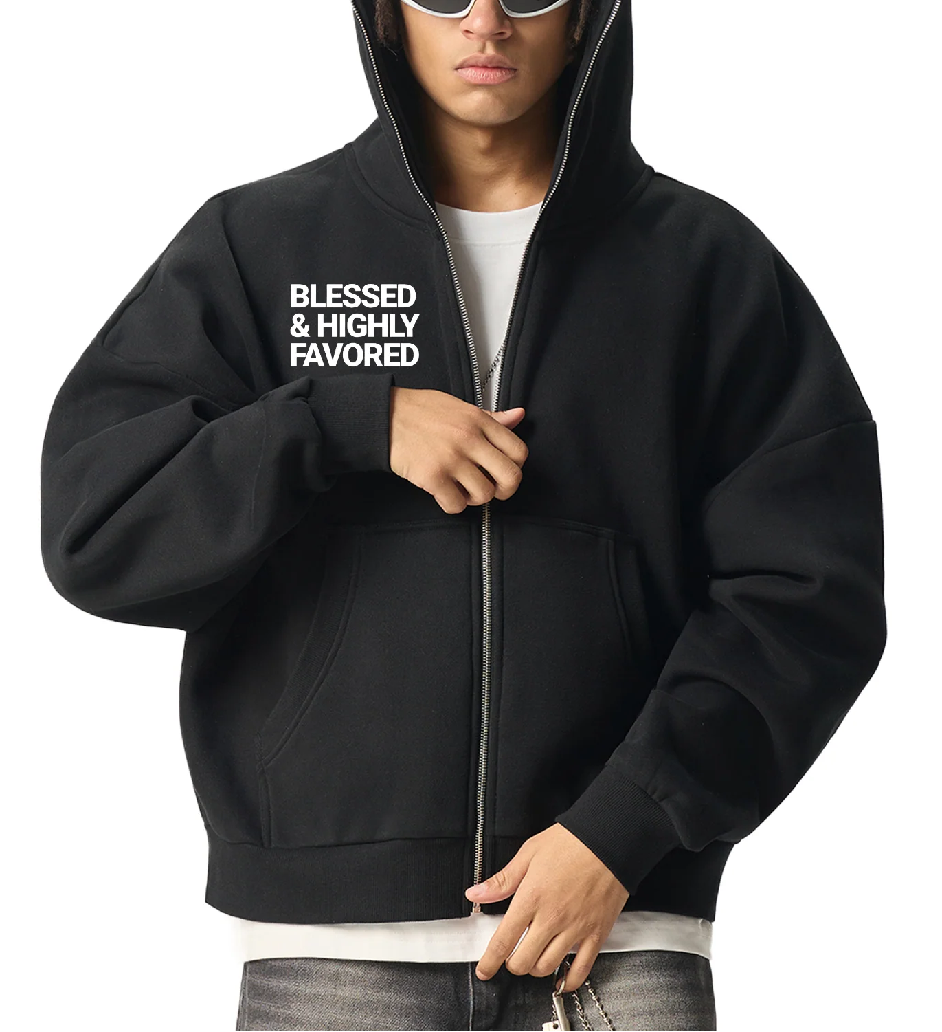 Blessed and Highly favored - Fleeced Full-Zip Boxy Hoodie