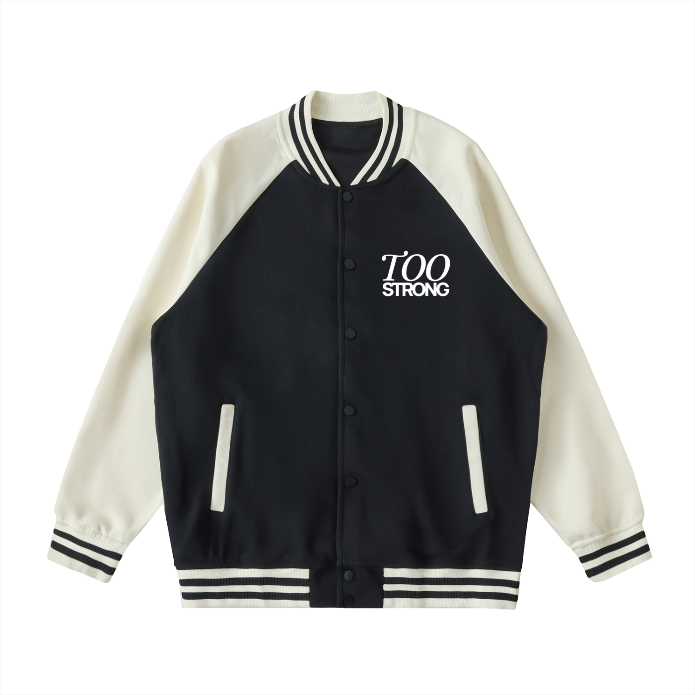 Too Strong - Two Tone Raglan Sleeve Varsity Jacket