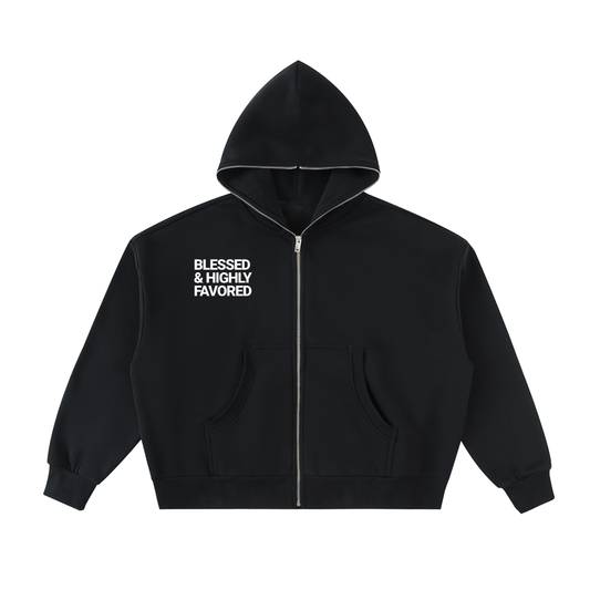 Blessed and Highly favored - Fleeced Full-Zip Boxy Hoodie